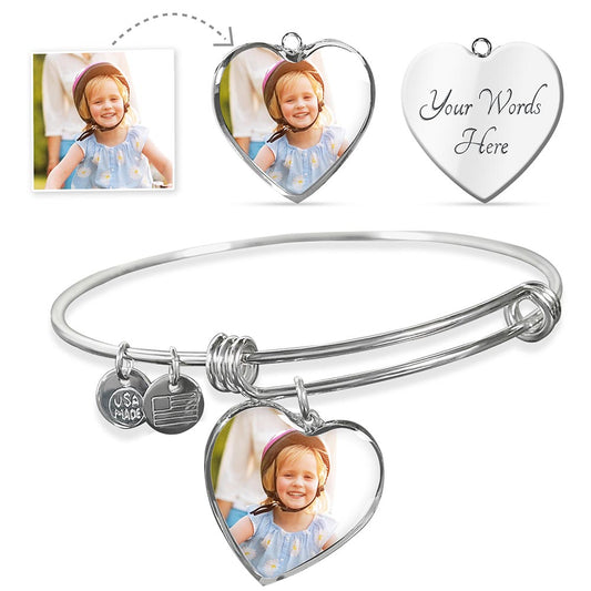 CUSTOM Heart Pendant Silver or Gold Bangle