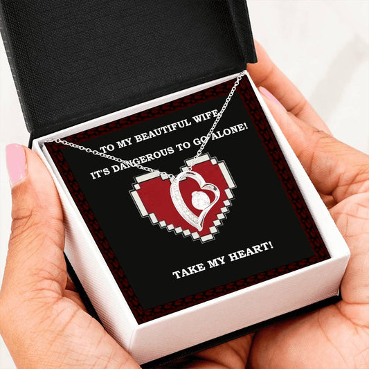 Photo Personalized - To My Beautiful Wife It's Dangerous To Go Alone Take My Heart - With Heart Pendant Necklace