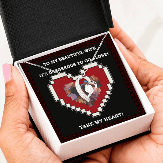 Photo Personalized - To My Beautiful Wife It's Dangerous To Go Alone Take My Heart - With Heart Pendant Necklace