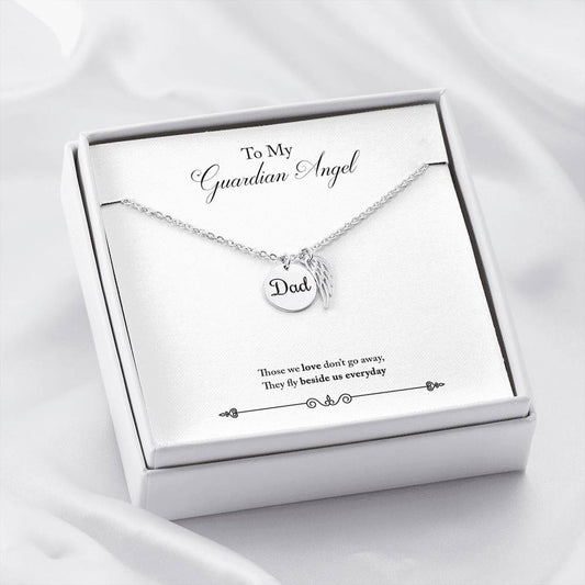 Photo Personalized - Angel Wing Remembrance Necklace - Dad - To my guardian angel Those we love don't go away They fly beside us everday